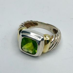 David Yurman Sterling Silver and 14K Yellow Gold Peridot Cable Ring